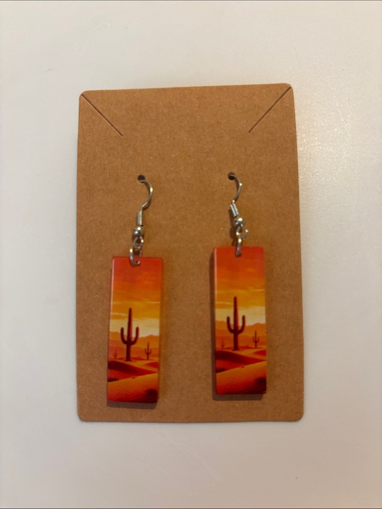 Fashion Jewelry Jewelry - Fashion Jewelry Orange Desert Cactus Rectangle Dangle Earrings